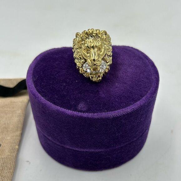 Men’s Gucci iconic Lionhead crystal motif ring size 10 made in Italy - Picture 2 of 9